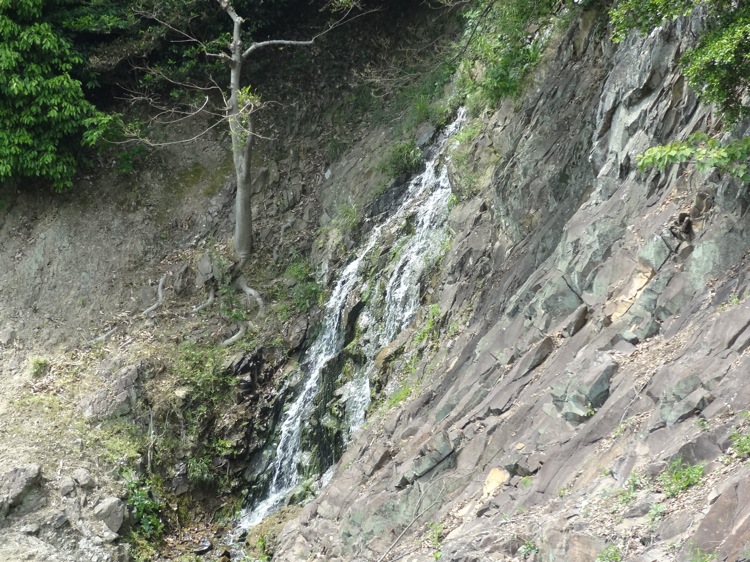 栗林公園の石壁と小さな滝