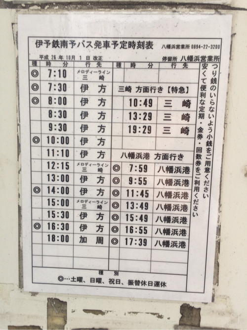 八幡浜駅前バス停時刻表