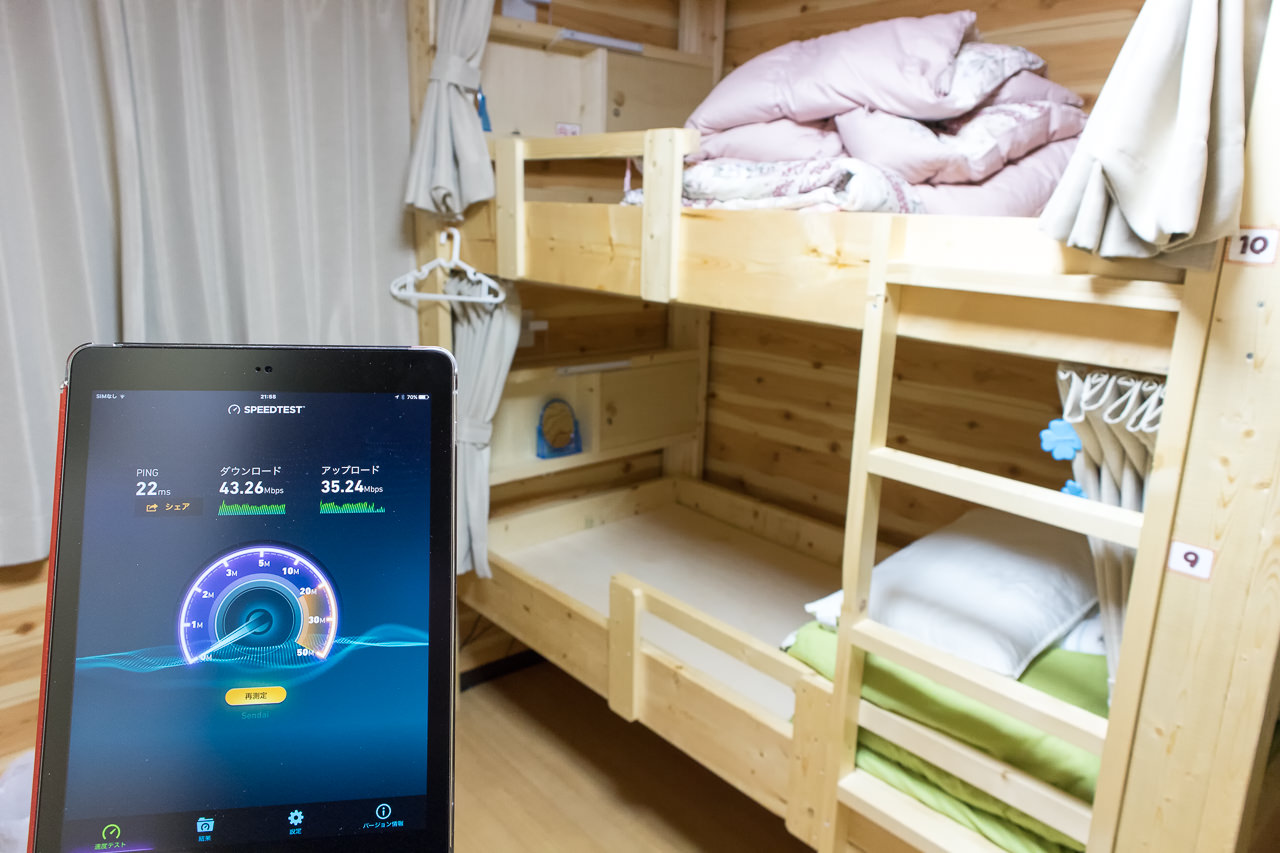 函館ゲストハウスAppleのWi-Fiを部屋で測定