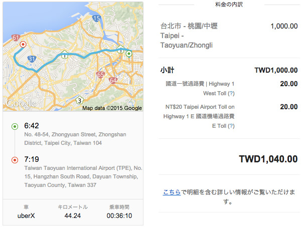 Uberを台湾で使った
